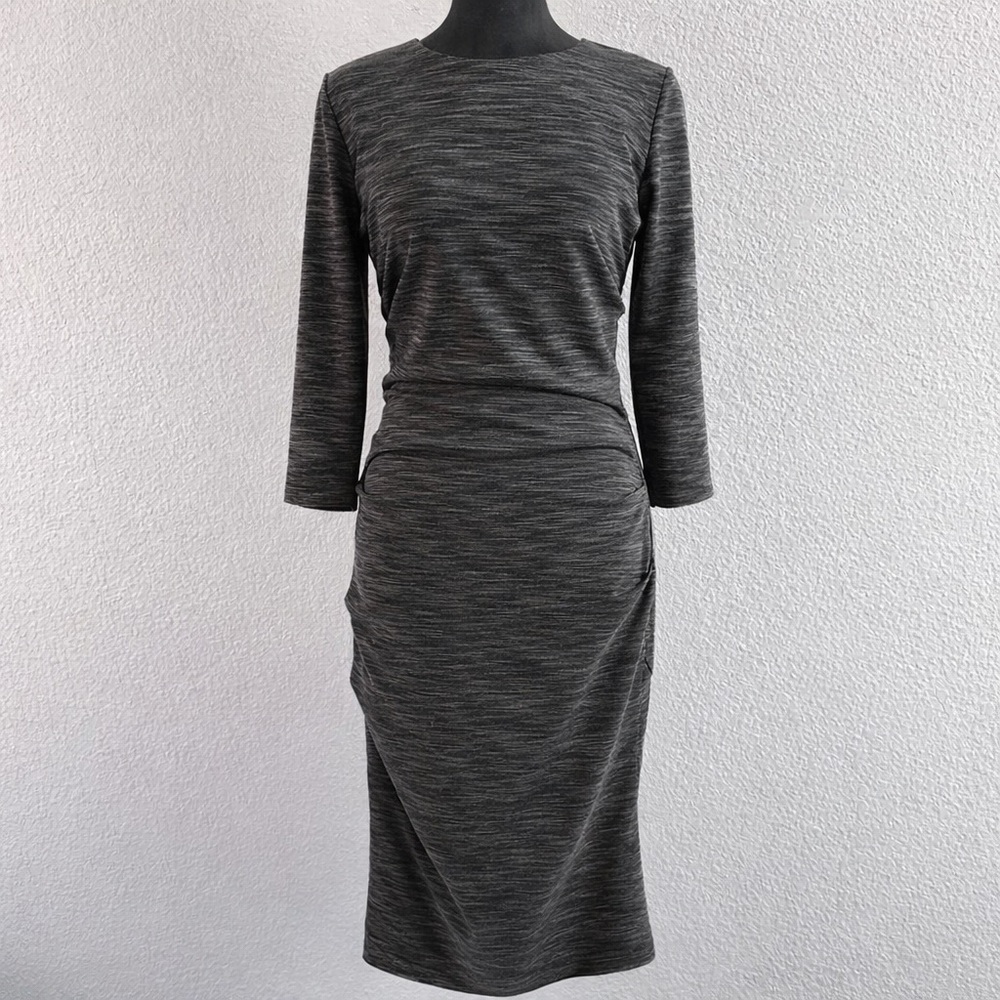 Nicole Miller Atelier Gray Ruched Bodycon Midi Dress Size L